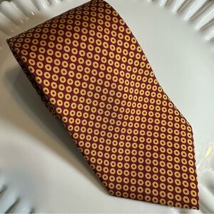 Brooks Brothers Makers Brick Red 100% Silk Tie – Gold Circles, Made in USA
